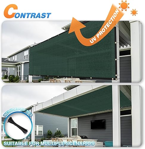 Miniatura 5 de TANG Rejilla de privacidad verde de 5 pies x 50 pies, tela para exteriores con ojales, cubierta temporal de valla de 150 GSM con cremalleras, malla