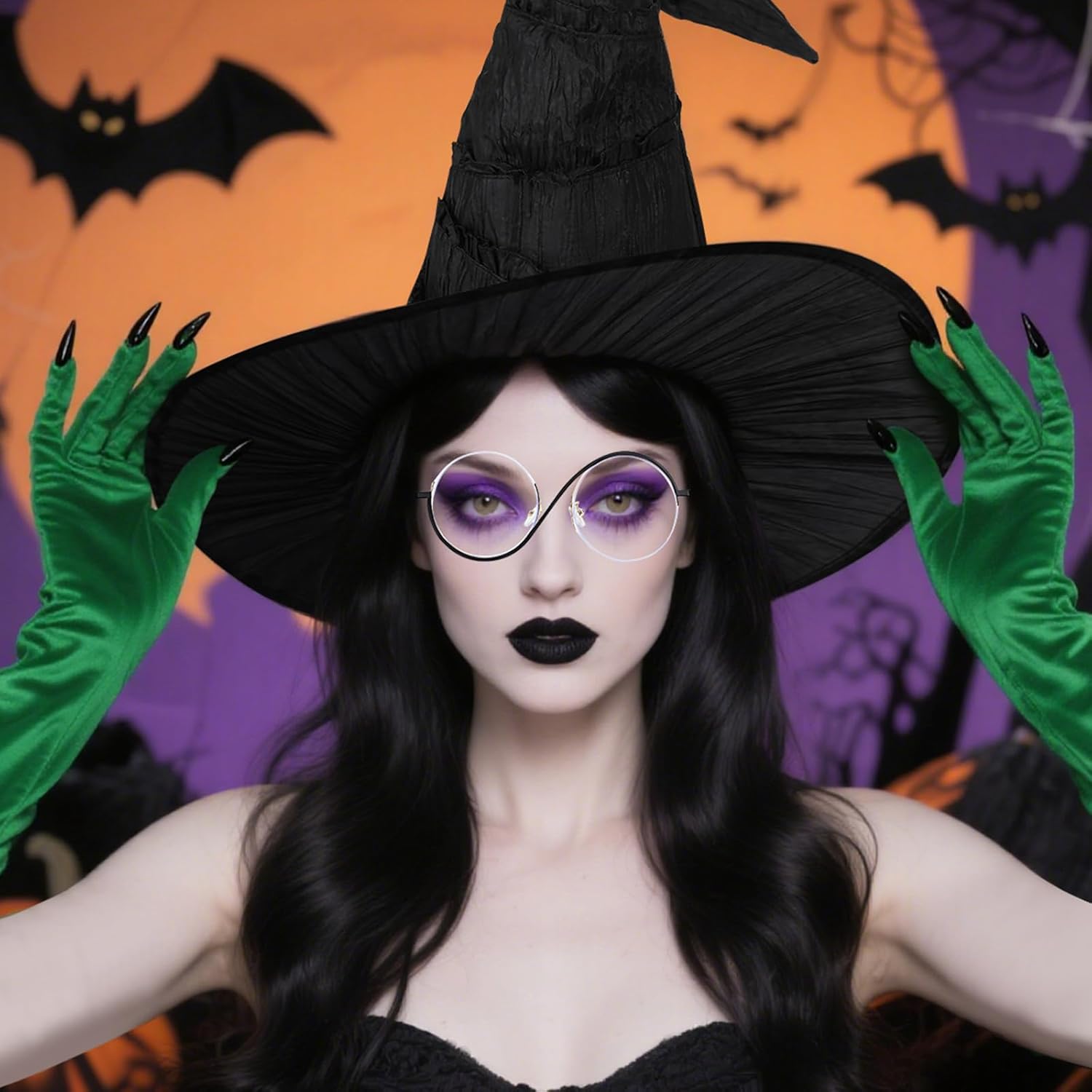 Halloween Witch Costume Set - Witch Hat, Glasses & Green Gloves for Women Cosplay, Movie Props & Party Accessories - Image 5