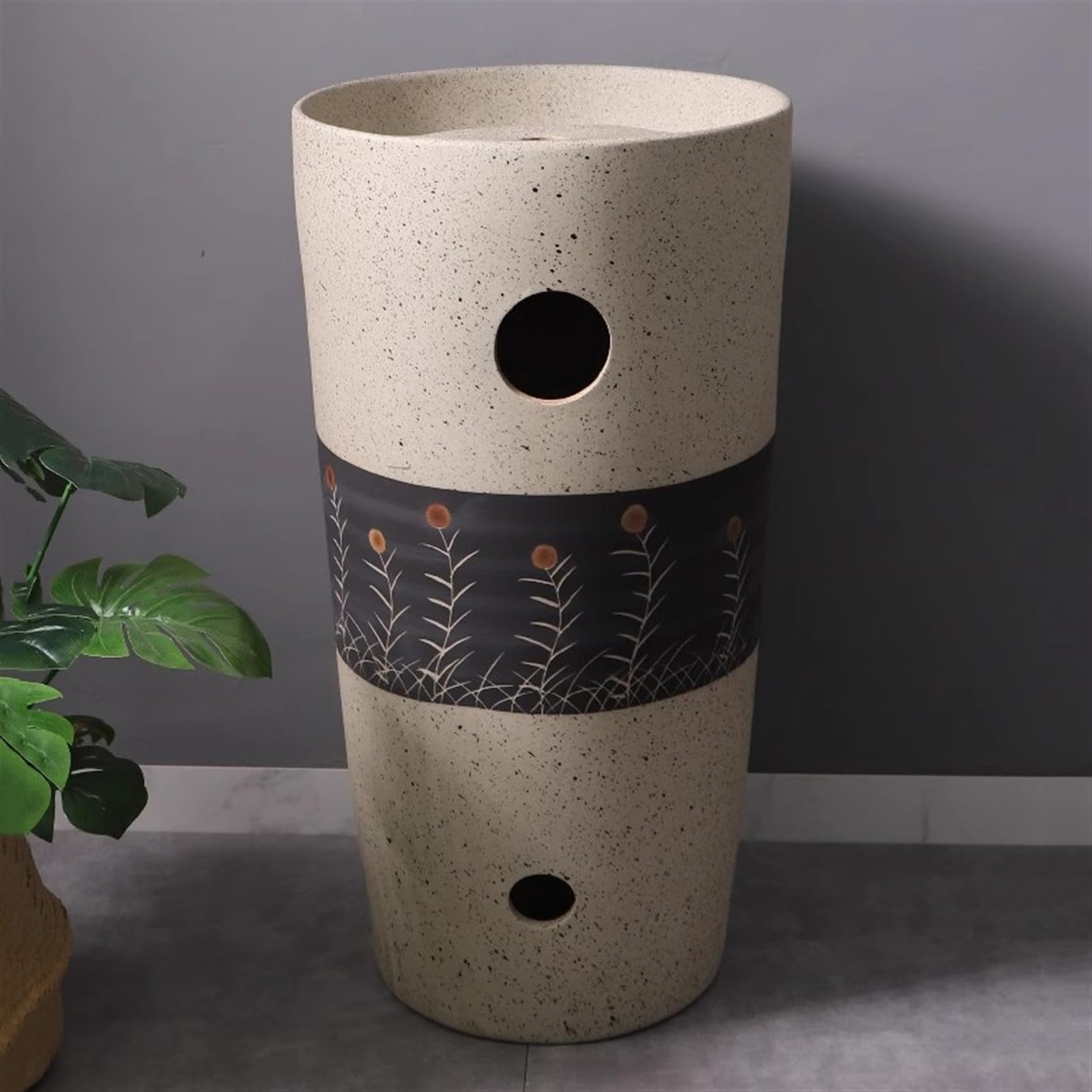 Lavabo de cerámica con columna tallada, fregadero de pie con un solo agujero para grifo, combo de una pieza para interiores y exteriores, talla A, B-One Size