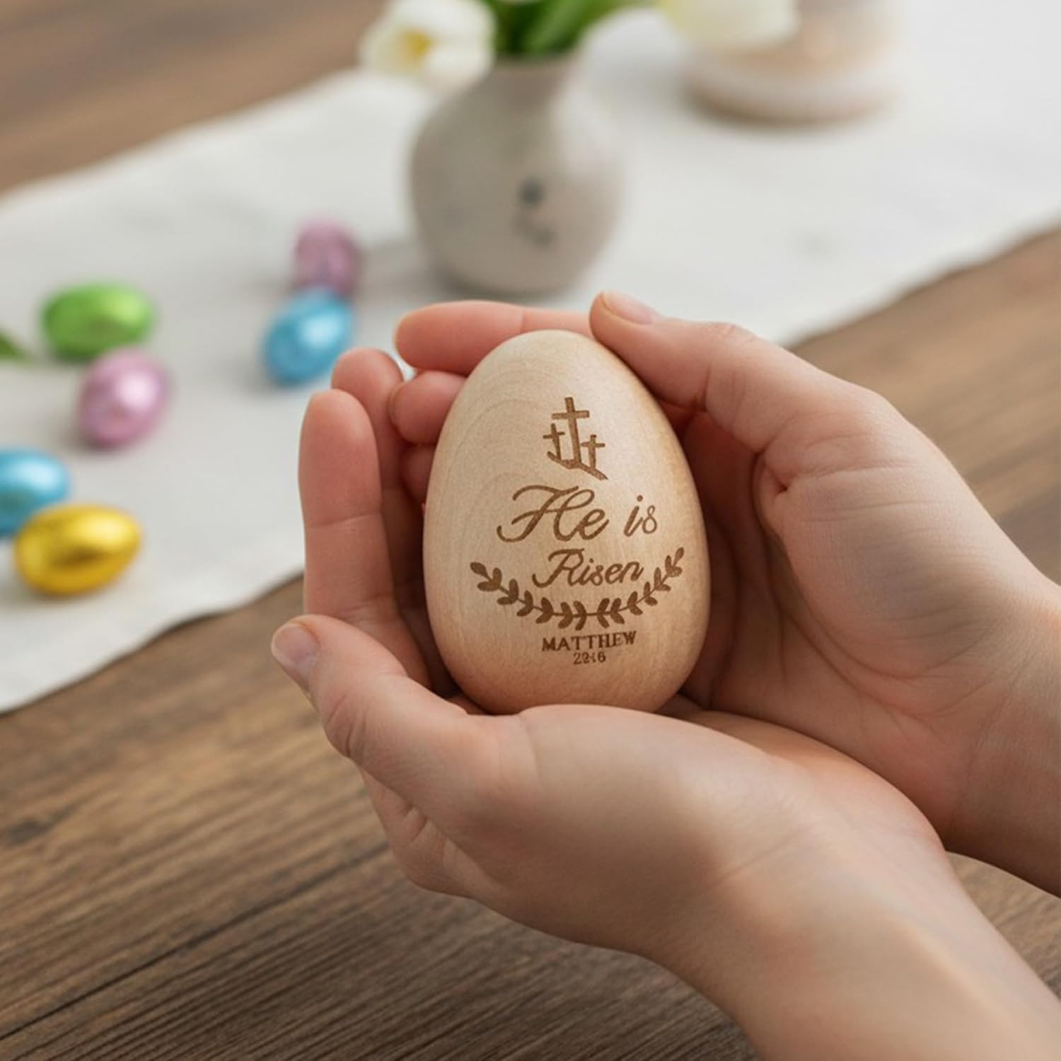 Easter Gifts He Is Risen Wooden Egg Decoration Beech Wood Home Decor Easter Gifts For Adults Christian Basket Filler Easter Egg Filler Religious Decorations