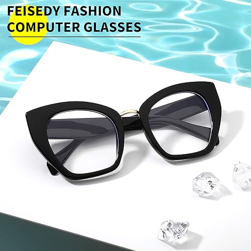 Miniatura 5 de FEISEDY Gafas de gran tamaño con bloqueo de luz azul retro Cateye para computadora para mujeres B4107