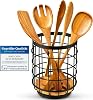 HIKITCHEN - Bamboo Kitchen Utensil Holder High Quality Kitchen Aid Utensil Container & Storage Organiser for Cooking Utensils and Kitchen Accessories