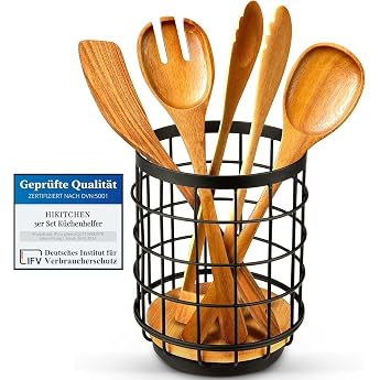 HIKITCHEN - Bamboo Kitchen Utensil Holder | High Quality Kitchen Aid, Utensil Container & Storage Organiser for Cooking Utens