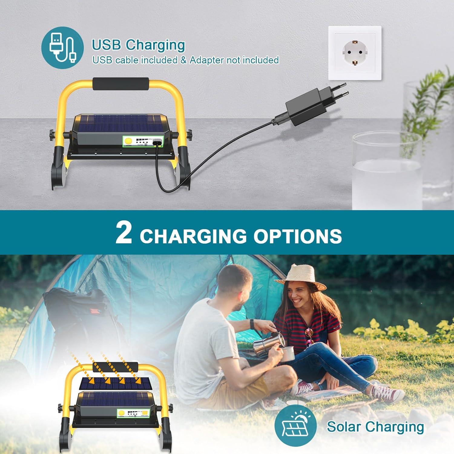 ERAY LED Construction Spotlight, LED Work Light 8000LM 13500mAh LED Work Light 2 Charging Methods / 4 Modes/Power Bank/Remote Control/Timer / 70 LED, LED Solar Construction Light for Camping