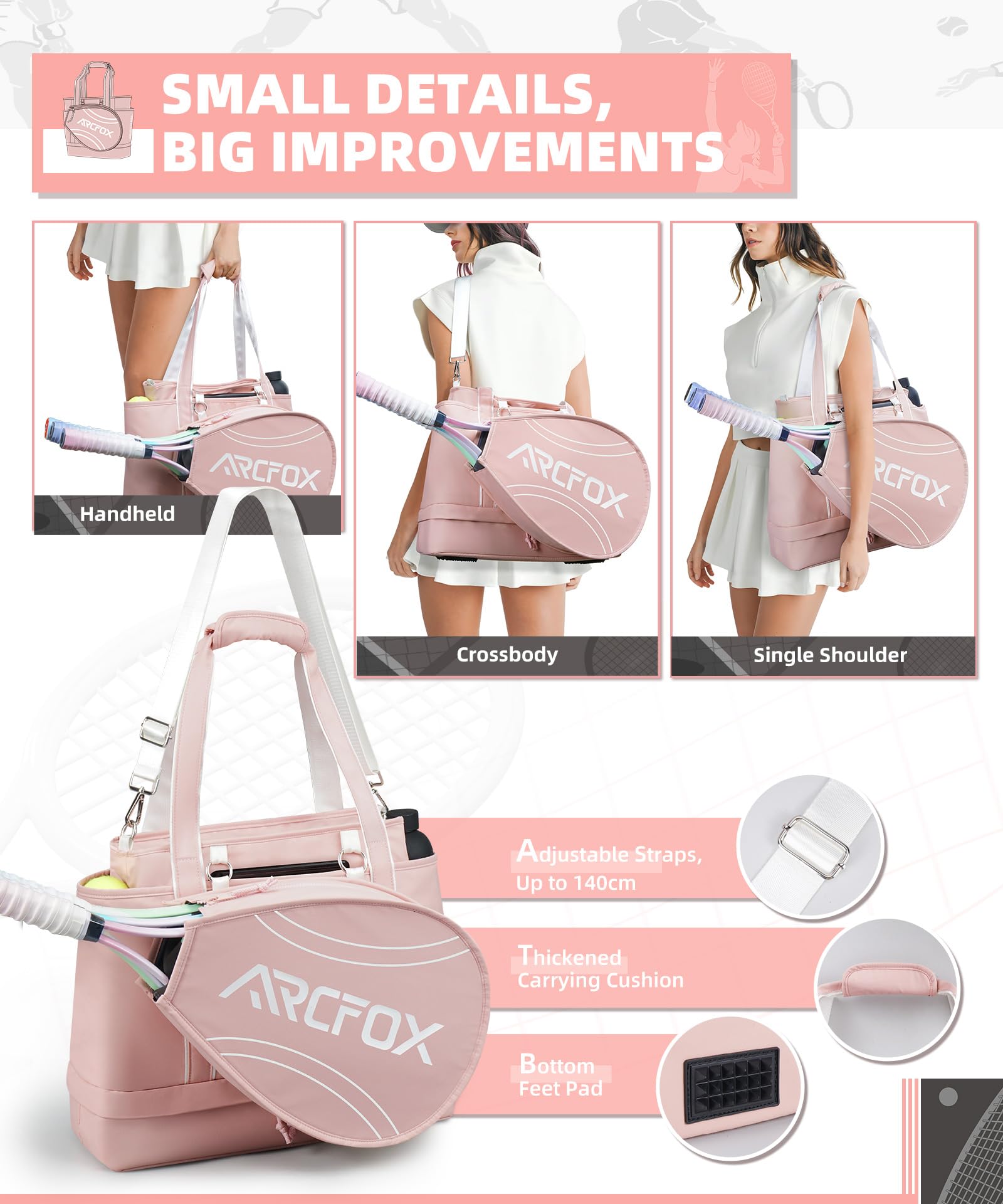 ARCFOX Torba na rakietę tenisową 2 w 1, duża pojemność, plecak na rakietę tenisową dla kobiet i mężczyzn, wodoodporna lekka torba tenisowa crossbody, na wiosła Pickleball, rakietę do squasha do