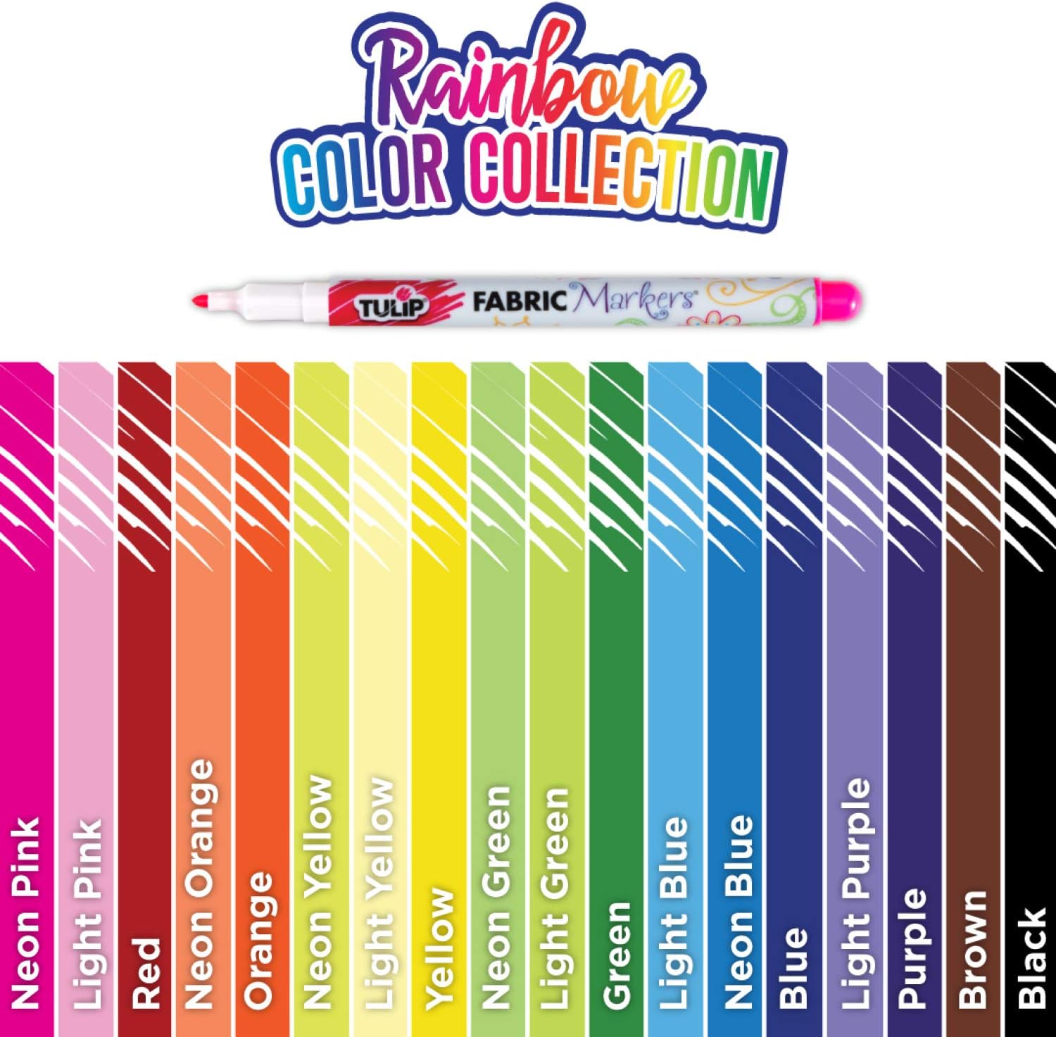 Tulip 20 Pack Rainbow Fabric Markers, Color Collection