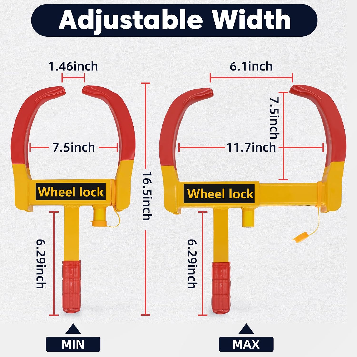 Universal Wheel Lock, Heavy Duty Tire Lock, Automobile Security Anti Theft Lock for Trailers SUV Boats ATV's Motorcycles Golf Cart with 3 Keys (Red-Yellow)