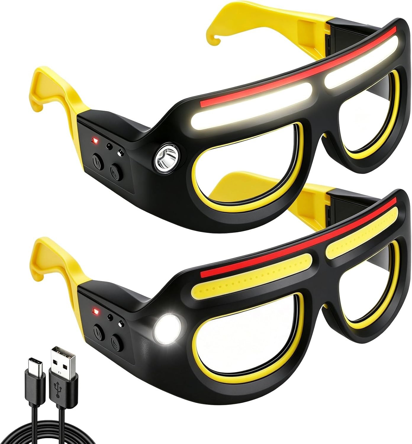 SUNPRO Led Safety Glasses with Lights, 5 Modes Lighted Handybeam Glasses with Motion Sensor, Mechanic Glasses for Night Work