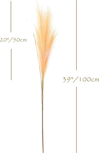 Miniatura 2 de Hierba de las pampas artificial, 6 unidades, 39 pulgadas de largo, tallo común, frragmitas bohemias para decoración de habitación (naranja)