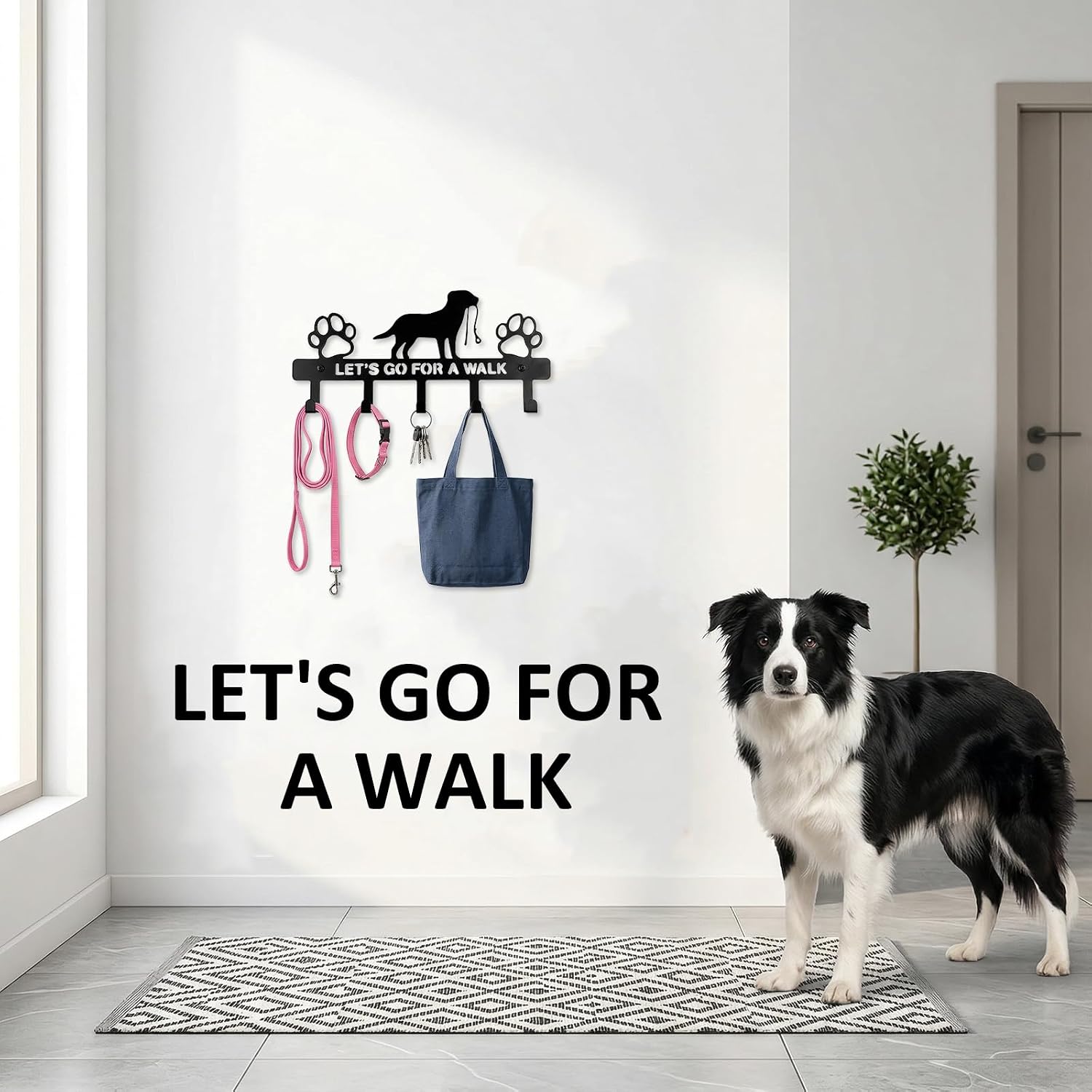 5-Hooks Dog Leash Holder for Wall Metal Key Holders Key Holder Wall Mounted with Screws Leash Hooks Dog Accessory Holders Pet Leashes Organizer for Collars Entryway Hallway Kitchen Decor