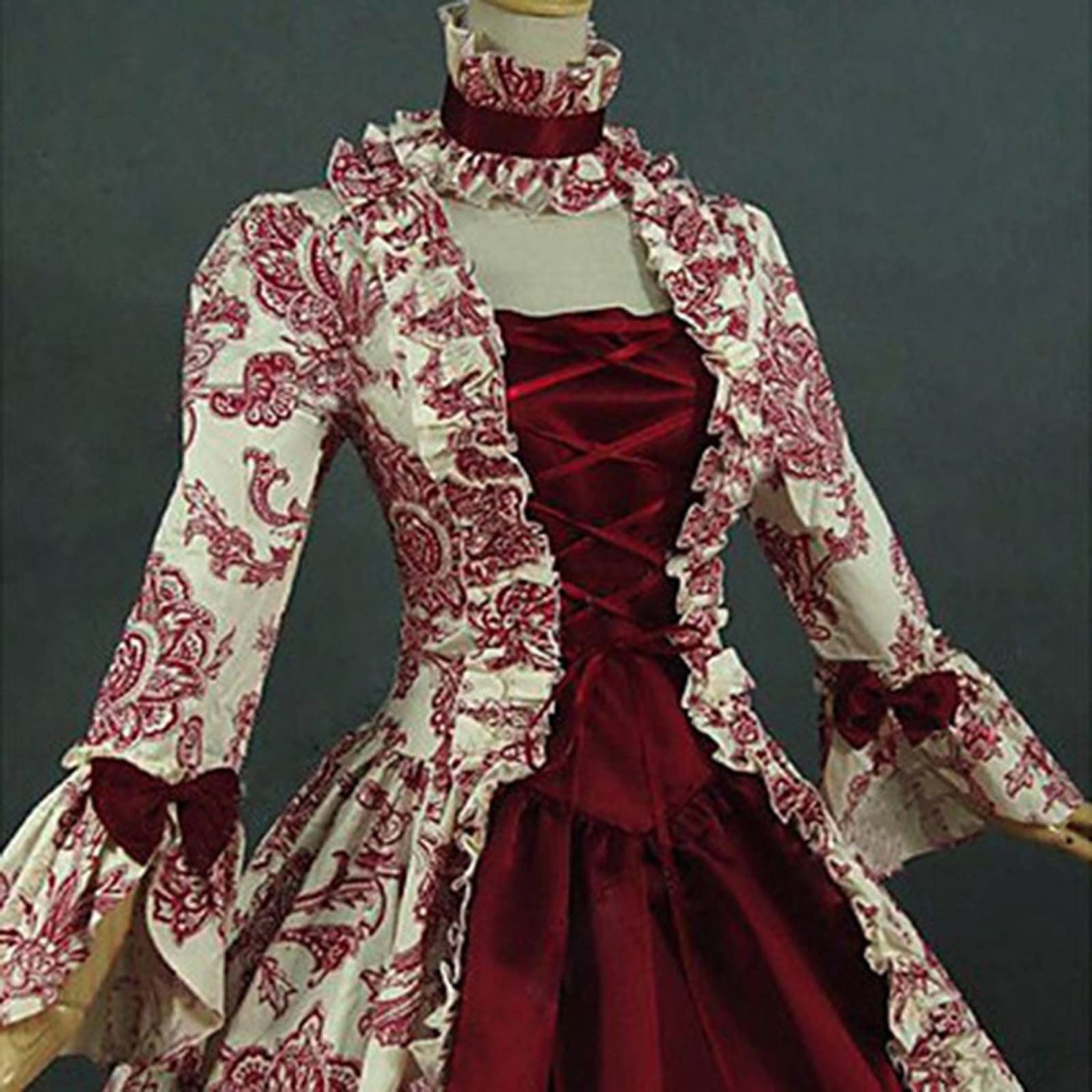 Robe Steampunk Femme Robe De Dentelle avec Manches Trompette Robe De Bal Punk Renaissance Gothique Robe Princesse Steampunk Déguisements Halloween Carnaval Deguisement Robe Medievale Femme