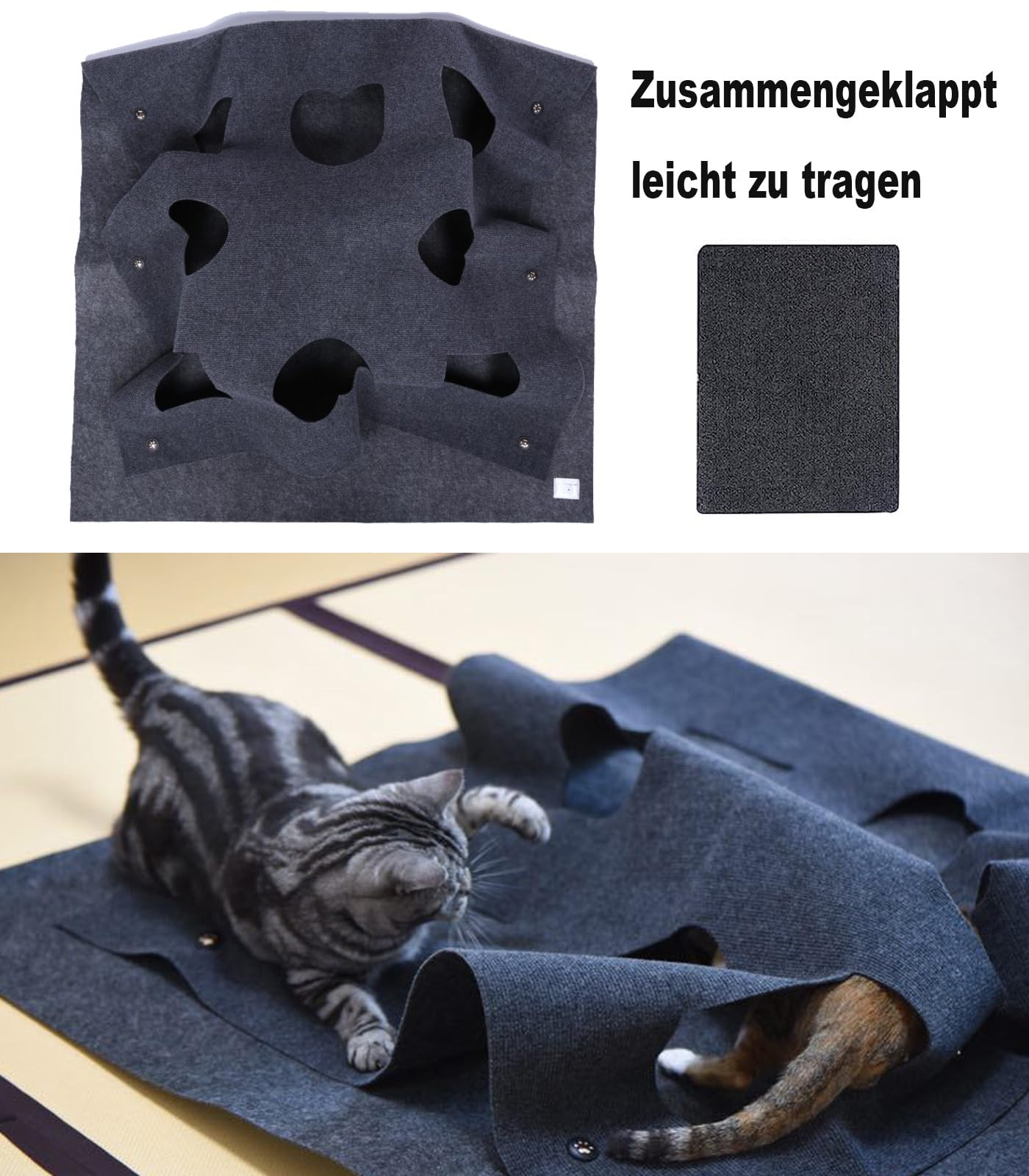 Tappetino da gioco per gatti e tiragraffi per gatti, tappetino da gioco interattivo, tappeto per gatti Cat Playground, grigio scuro