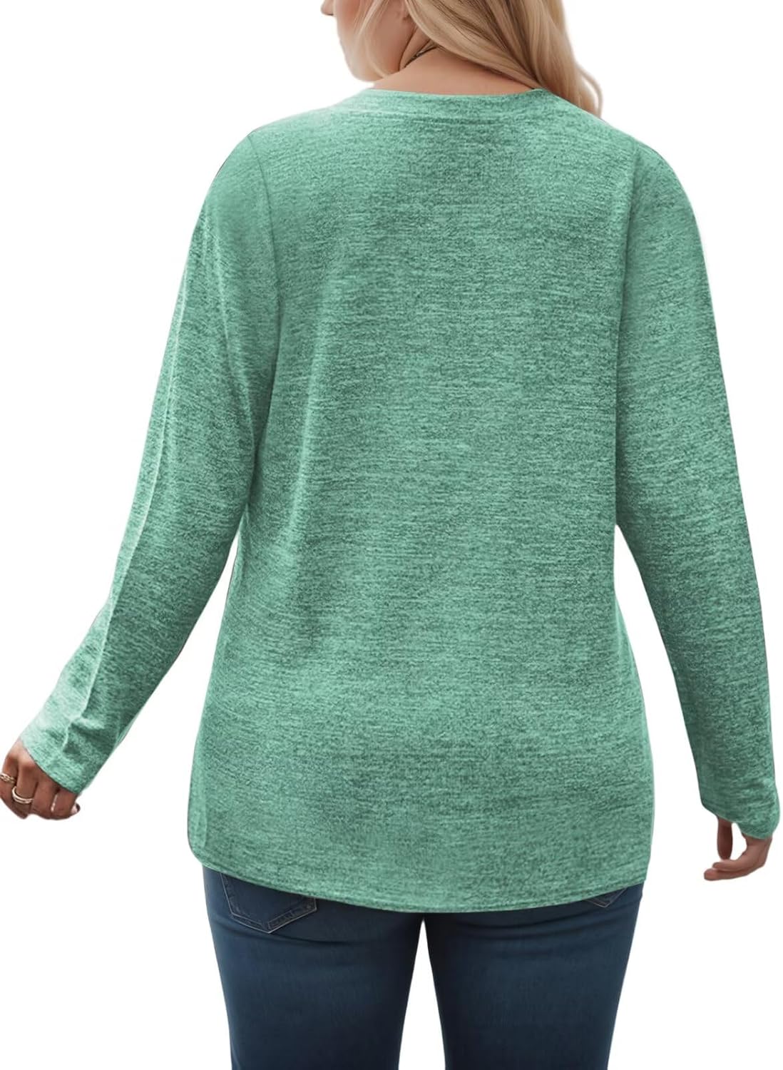 DOLNINE Womens-Plus-Size-Tops Trendy Henley Button Shirts Casual V Neck Long Sleeve Tunic Sweatshirts XL-5XL - Image 2