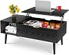 Mesita de centro elevable OLIXIS, mesa de centro de madera para sala, hogar, negro | Madera, tapa elevable, compartimento oculto, estante de almacenamiento, mesa central, hogar, sala, oficina 1