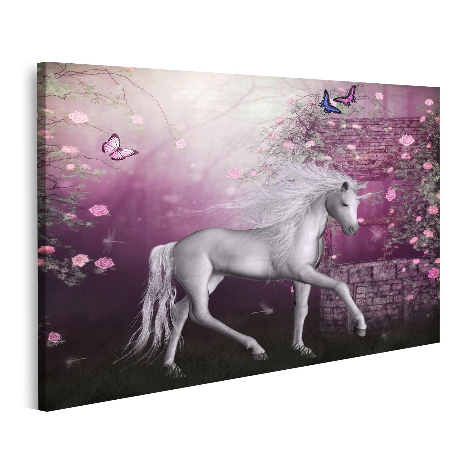 Primer cuadro sobre lienzo unicornio fantasía habitación infantil póster, lienzo mural