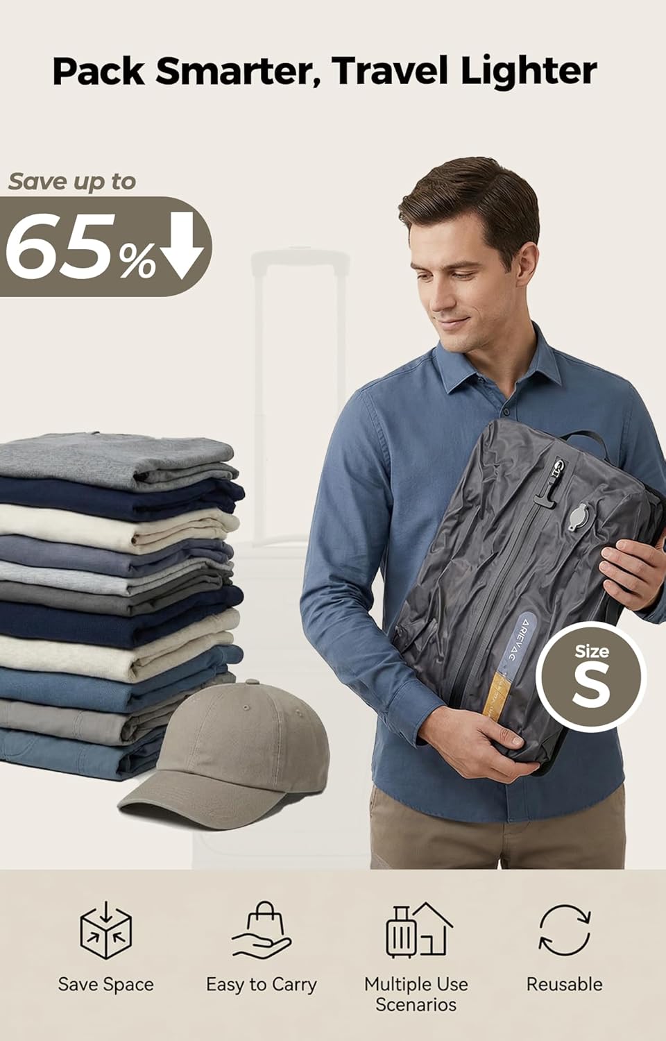 Vacuum Seal Bags for Travel w/Rechargeable Pump, 18L Compression Packing Cubes for Carry-On Suitcase & Travel Backpack, Reusable IP67 Waterproof Vacuum Storage Kit, Gift Set (2-Pack) - Image 3