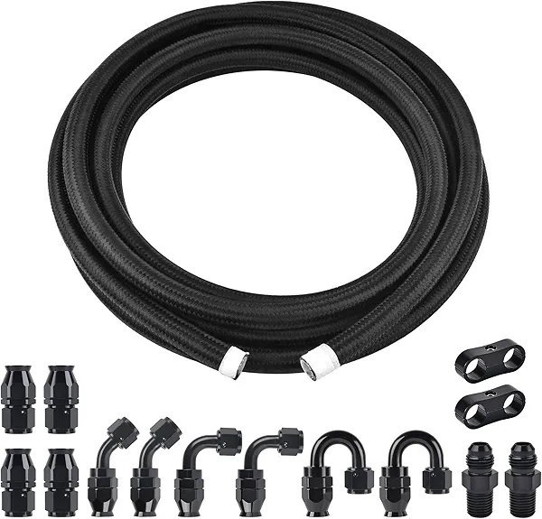 EVIL ENERGY 6AN PTFE Fuel Line Kit, E85 Nylon Braided Fuel Hose kit 20FT Black
