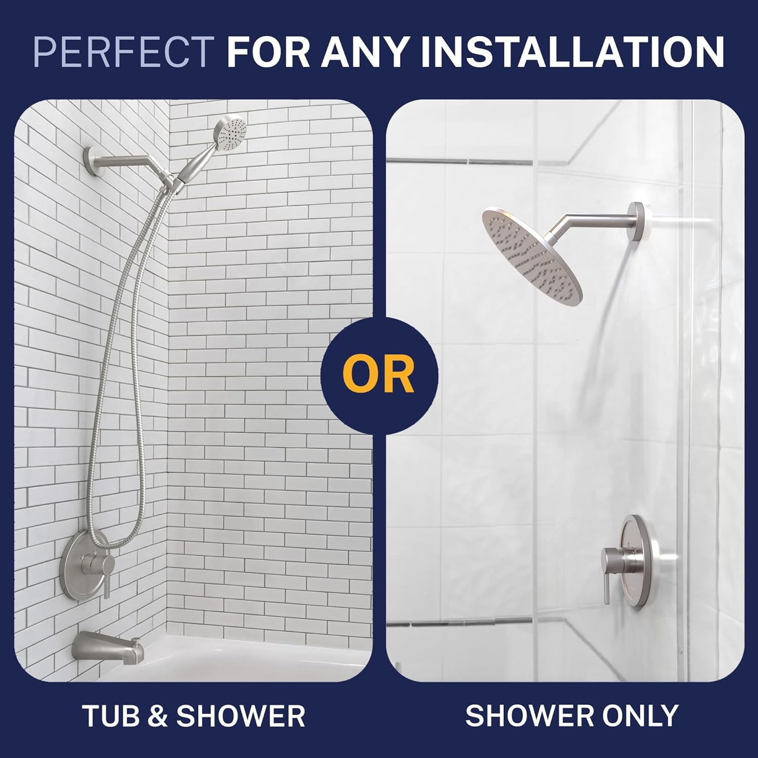 HammerHead Showers Solid Metal Single-Handle Trim Kit with Rough-In Shower Valve, Volume and Temperature Control, Pressure Balance, Brushed Nickel