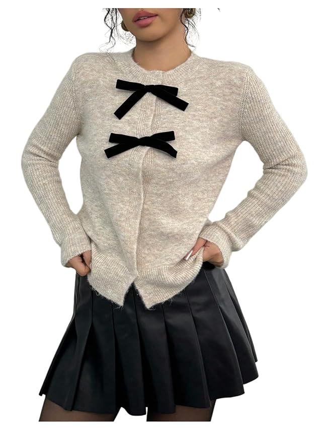 GORGLITTER Womens Bow Cardigan Sweaters Fall Dressy Casual Long Sleeve Button Down Knit Outerwear