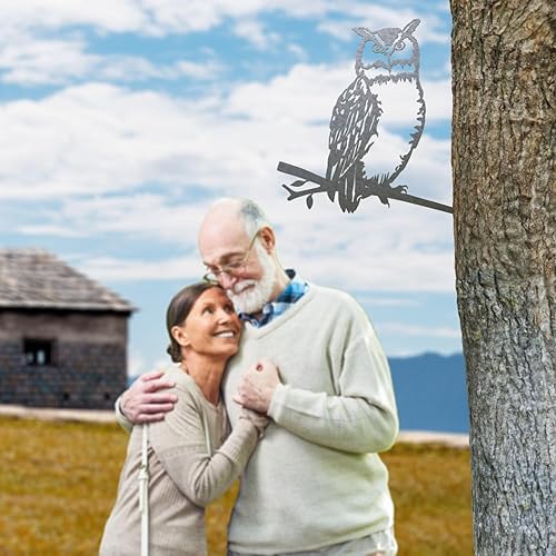 Miniatura 8 de NOAHAMMER Silueta de pájaros de metal, decoración de patio, estatua de búho oxidado de metal para exteriores, decoración de jardín, arte de regalo