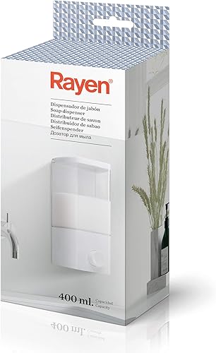 Rayen Dispensador de Jabón, Blanco, Medidas 3.5 x 3.1 x 7.4 in, Silicona, 1 compartimento