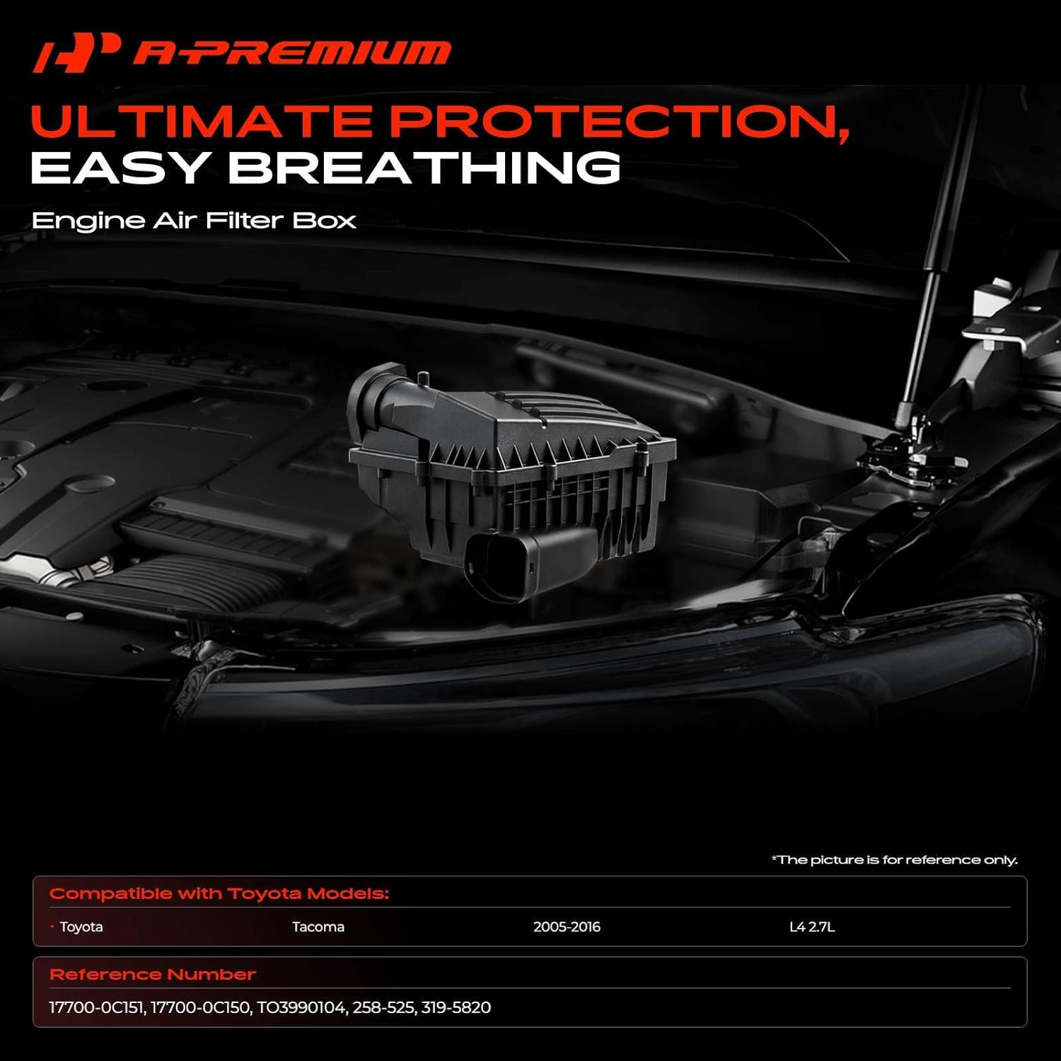 A-Premium Engine Air Filter Cleaner Box Housing with Air Strainer Compatible with Toyota Tacoma 2005-2016 L4 2.7L, Replace# 17700-0C150, 17700-0C151