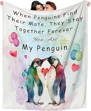 Wedding Anniversary Blanket, Gift for Wife, Romantic, Birthday, I Love You Gifts for Boyfriend Girlfriend, Wedding Gift for Couples Wife Husband Penguin 60" x 50"