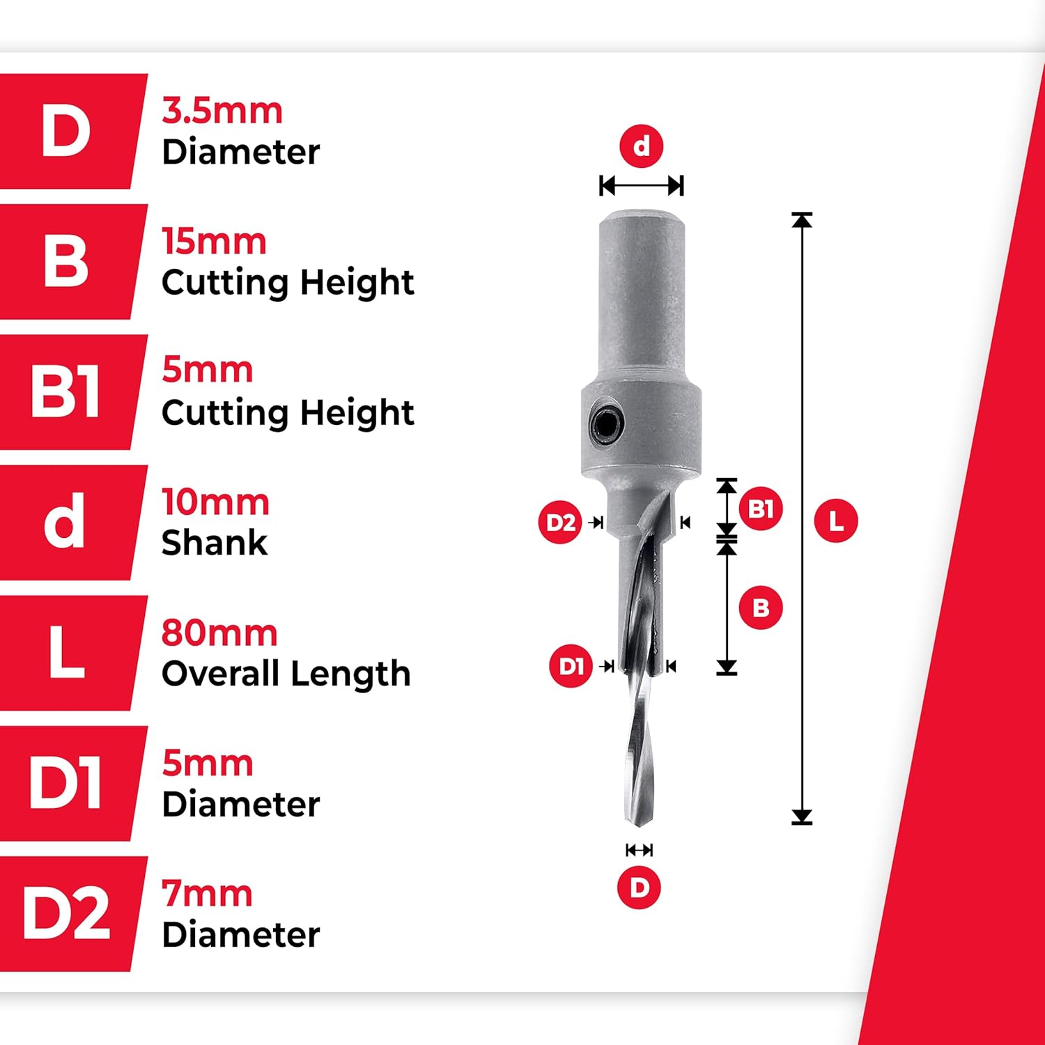 Amana Tool Furniture Drill Countersink for Ready to Assemble Fittings, 55102, 7mm Dia x 3.5mm Drill D x 10mm Shank, 5mm Screw