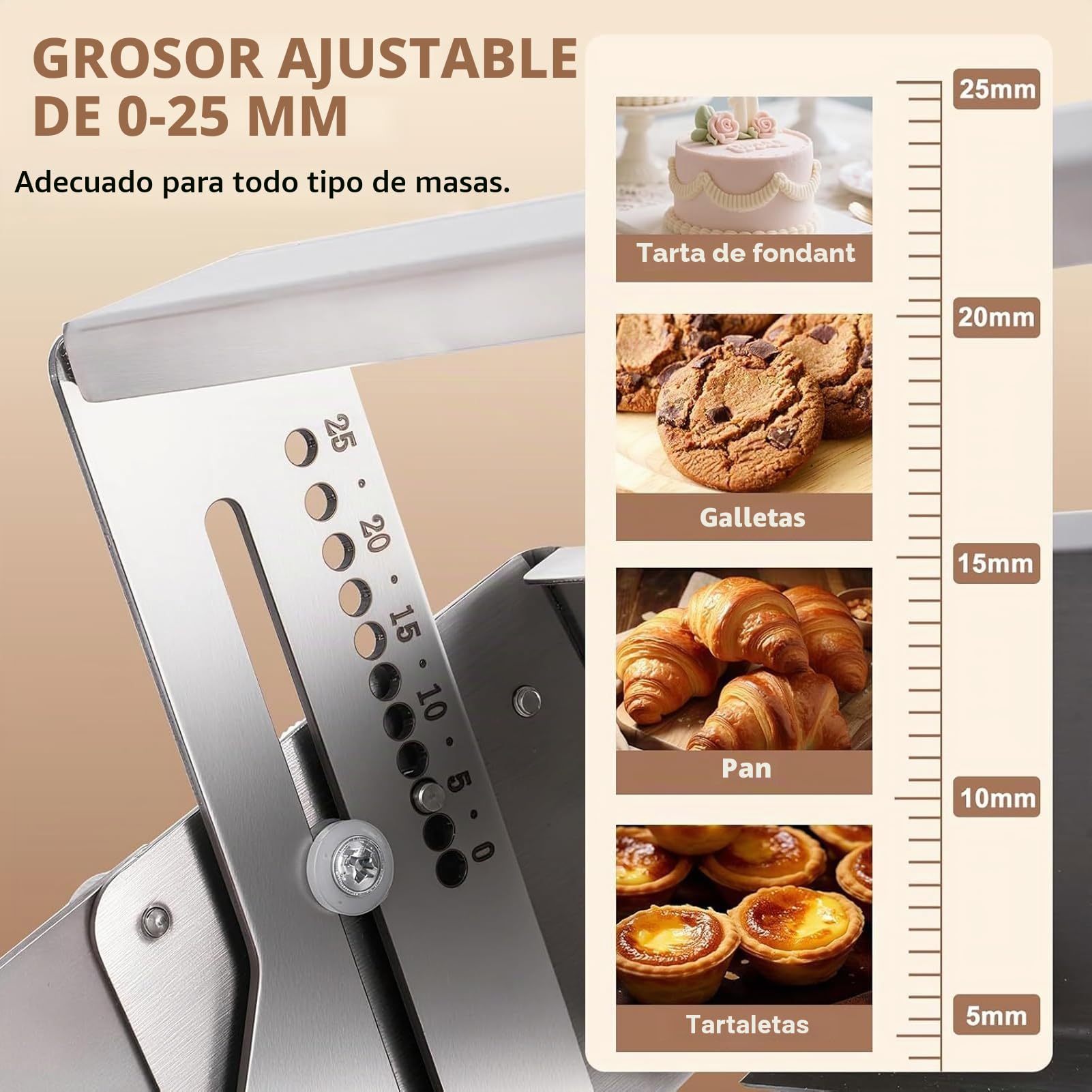 Laminadora de Masa Manual (30cm) – Máquina de Pasta Ajustable 0-25mm – Rodillo de Acero Inoxidable para Estirar Masa, Pizza, Empanadas, Fondant y Repostería – Plegable(S)