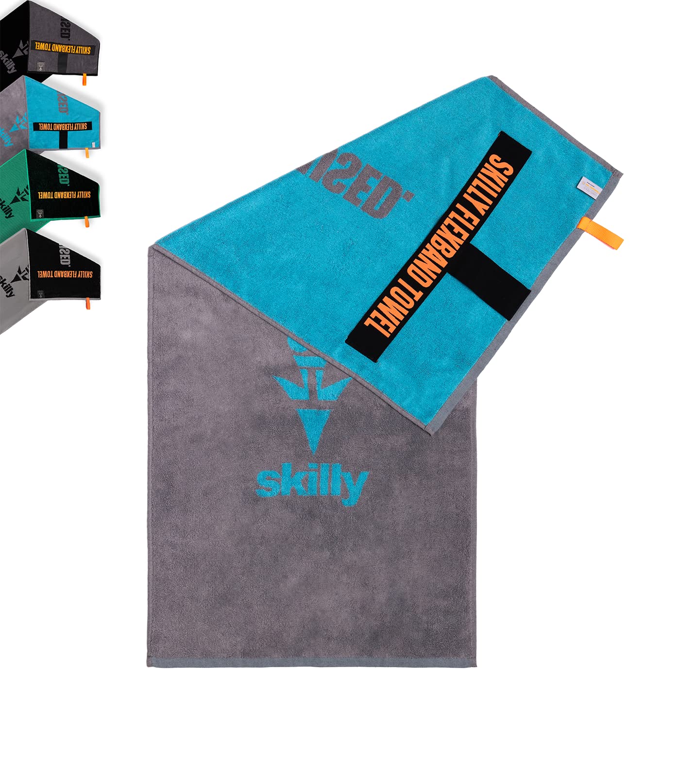 skilly Fitness Handtuch aus Baumwolle, 120x50cm mit Antirutsch-Funktion für das Training an Fitnessgeräten, schwarz grau Gym Towel