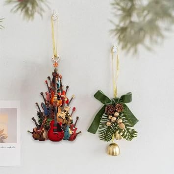 2Pcs Acrylic Guitar Christmas Tree Ornaments, Guitar Christmas Tree Ornaments,Funny Home Party Decor Gifts,New Year Party Supplies,Gifts for C/hristmas,for Music Enthusiasts, Musicians, Teachers