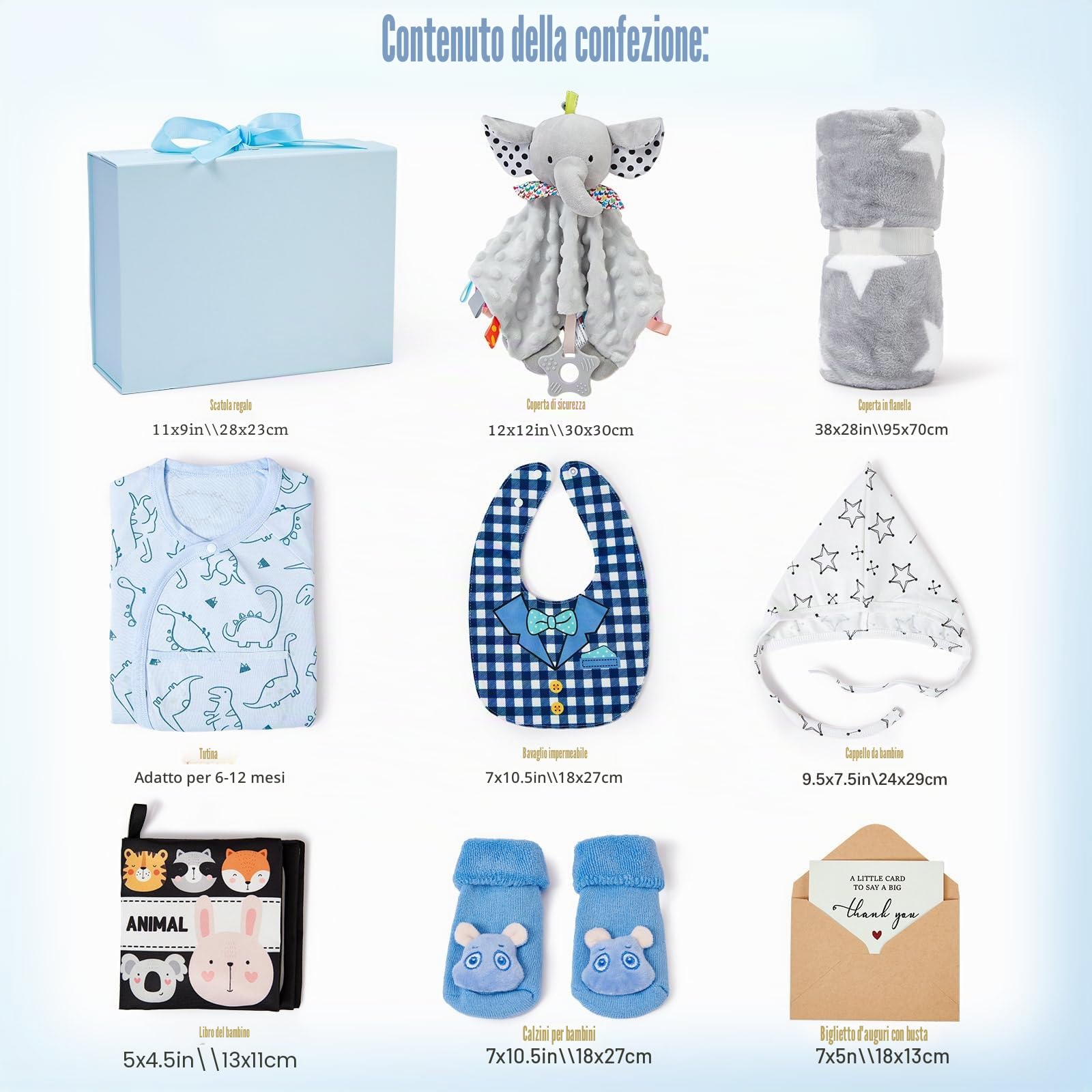 vamei Regalo Nascita Bimbo Bimba con Pagliaccetto Neonato Coperta Doudou Bavaglino Calzini Antiscivolo Cappello, Set Regalo Neonato Nascita Regali Baby Shower Unisex