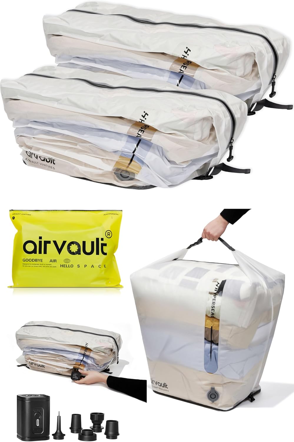 AirVault Premium Reusable Vacuum Seal Storage Bag for Carry On Suitcases & Backpack, Space Saver Airline Travel Vacpack (120L (2-Pack))