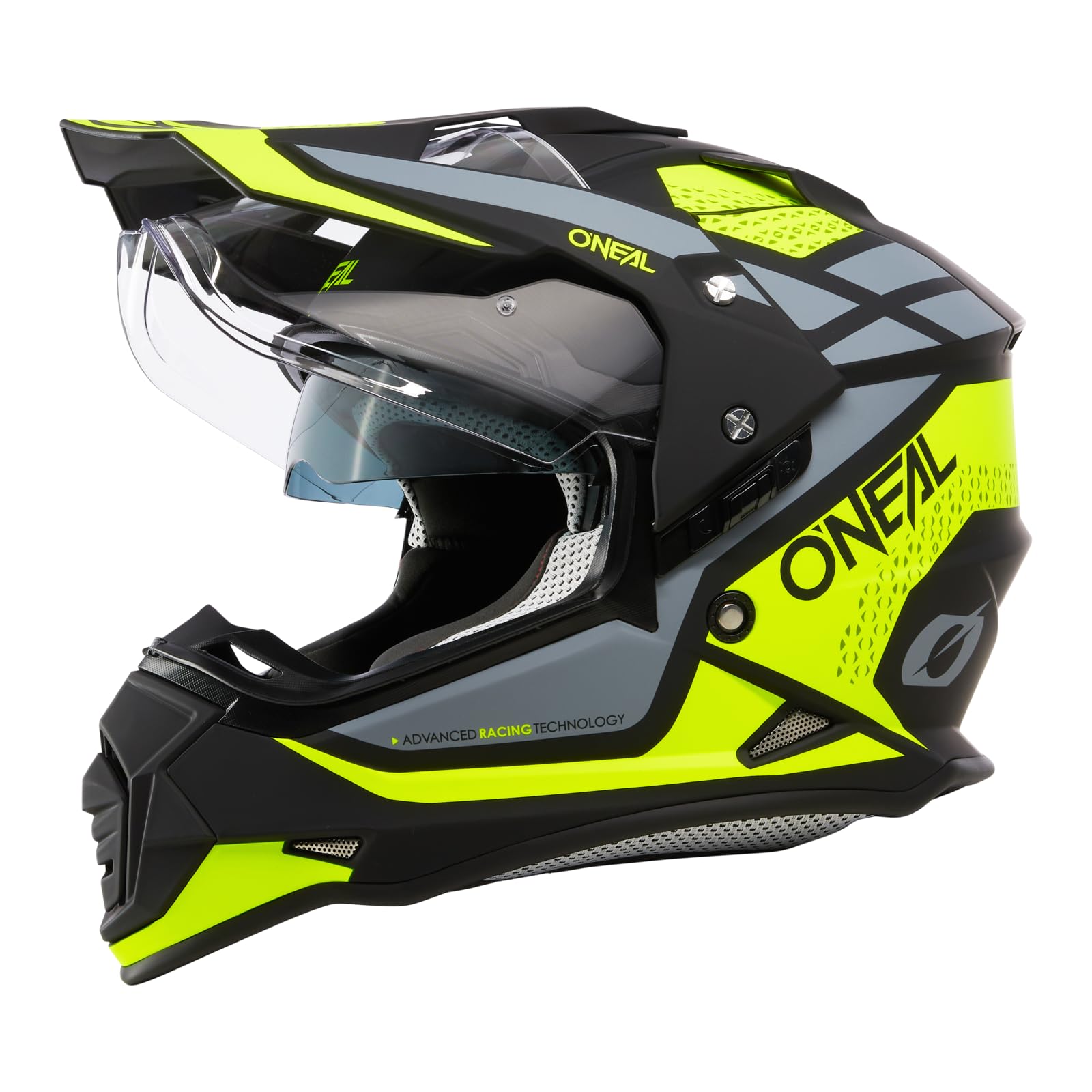 O'NEAL | Motorradhelm | Enduro Motorrad | Ventilationsöffnungen für maximalen Luftstrom & Kühlung, integrierte Sonnenblende | Sierra Helmet R V.24 | Erwachsene | Schwarz Neon Gelb Grau | Größe L