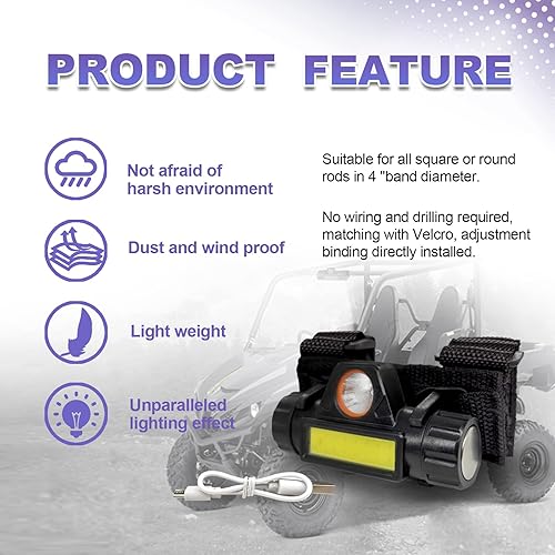 Miniatura 4 de Luz de cúpula UTV, luz de trabajo, luces interiores, barra antivuelco, soporte de jaula compatible con UTV, ATV, Polaris RZR, carrito de golf,