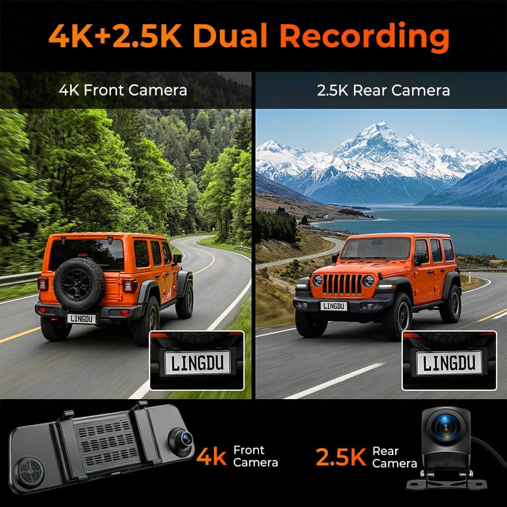 12" Mirror Dash Cam, 4K UHD Front and 2.5K Rear View Dash Camera for Car, with ADAS BSD LCA Smart Mode, GPS, G-Sensor, Loop Recording, Parking Monitor, Voice Control, 5.8GHz WiFi 4 71evgA0eggL. AC SL1024