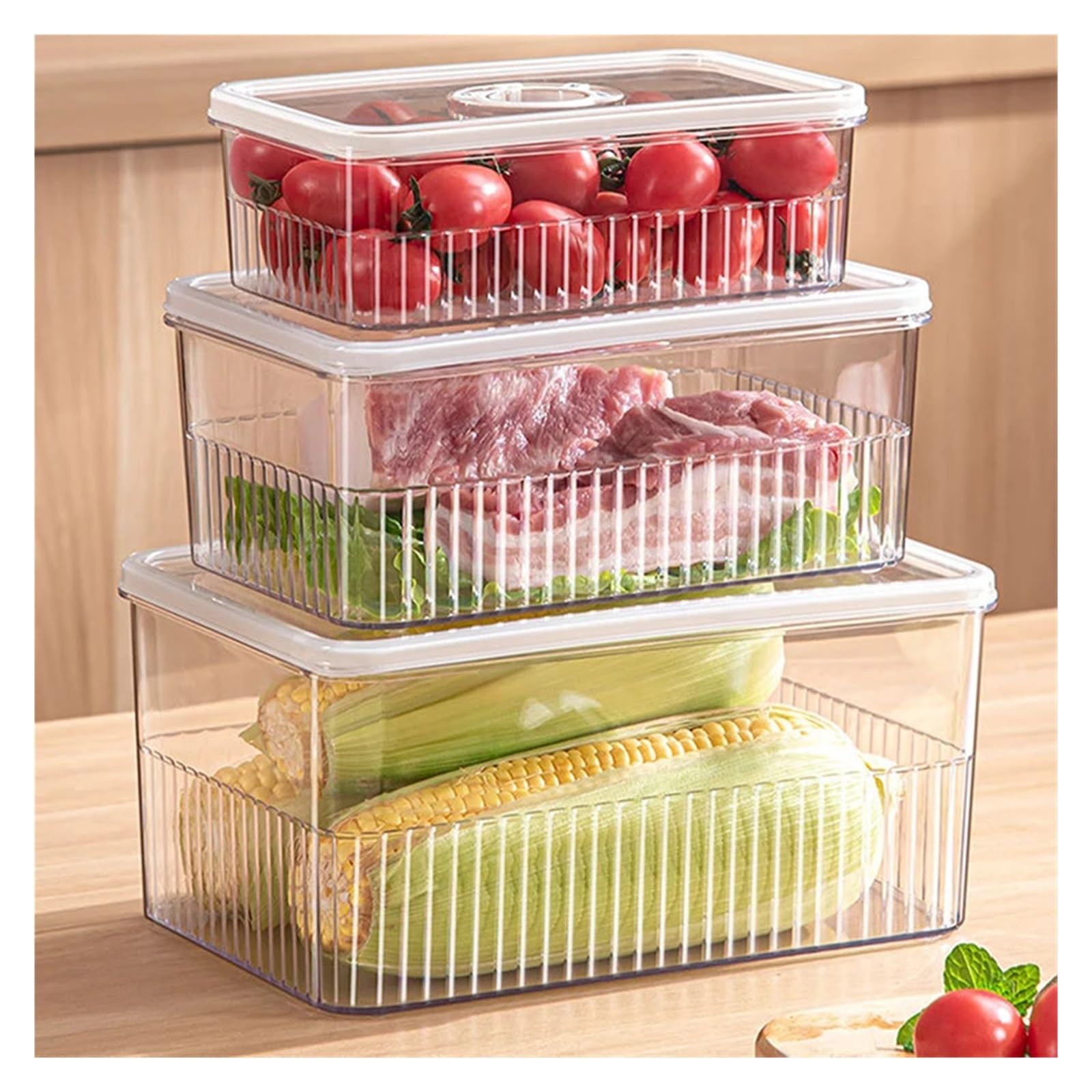Kühlschrank-Organizer, Lebensmittelaufbewahrungsbehälter, kompatibel for frisches Gemüse, Obstkörbe, Kühlschrankbox, Küche(3pcs)