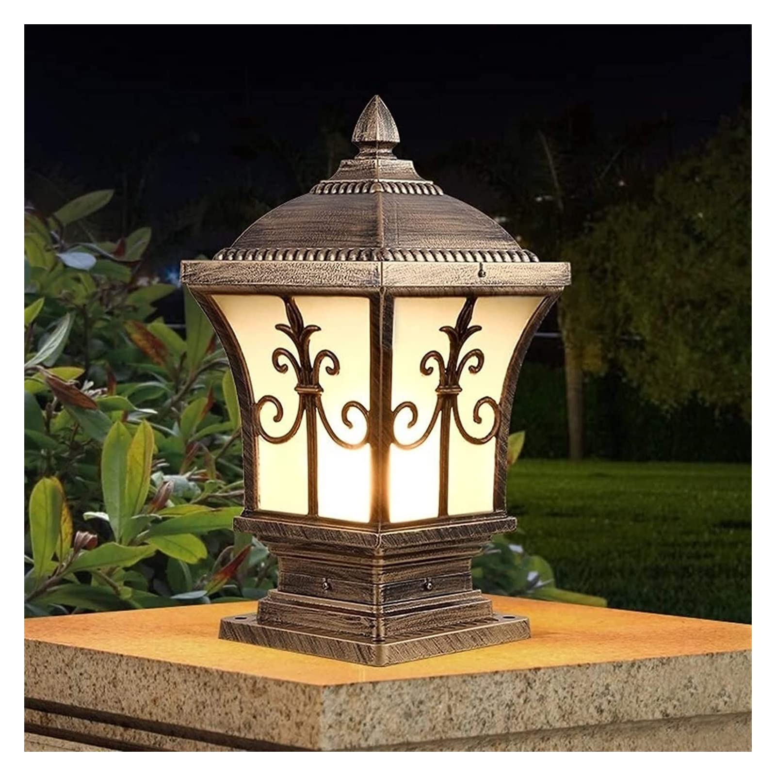 Colonna Luminosa da Cortile Lampada da Esterno Europa Colonna da Parete Lampada a Colonna da Giardino Corridoio a gradini Recinzione Stradale Lanterna in Vetro Luci a palo Bronzo Alluminio
