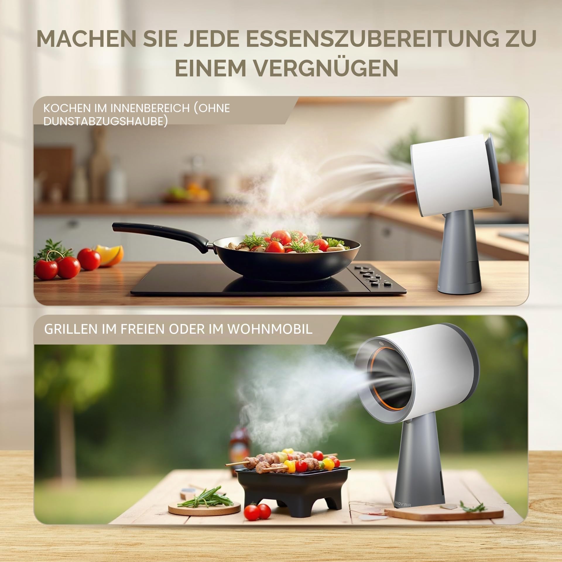 INNOV'AIR Dunstabzugshaube, 180 m³/h, tragbar, 3 Geschwindigkeiten, leise, mit Kohlefilter, Mini-Dunstabzugshaube, tragbar, für Küche ohne Abfluss und Außenbereich