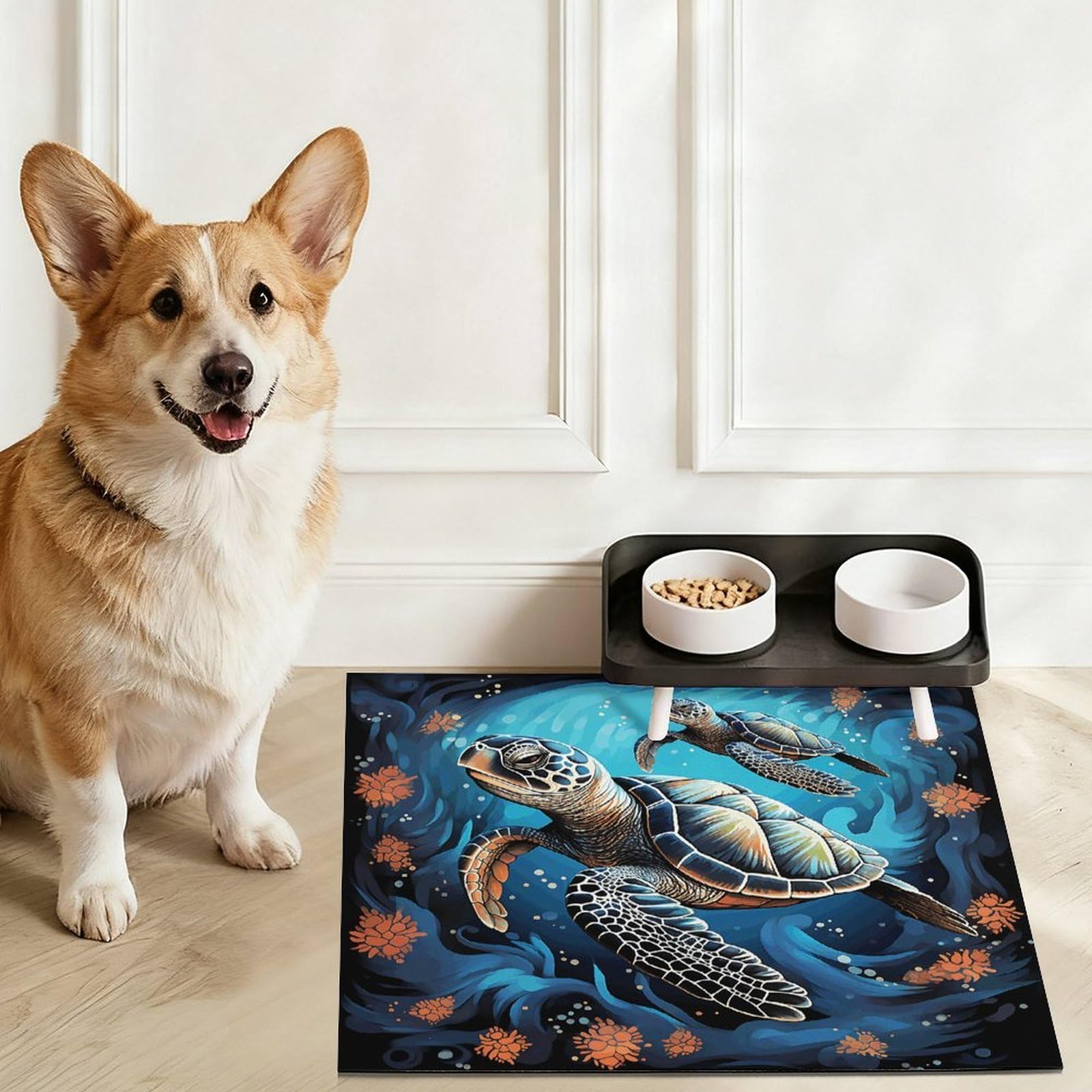 Tapis de nourriture pour chat de style bohème – Tapis d'alimentation antidérapant pour chien facile à nettoyer pour la nourriture et l'eau, tapis de gamelle pour chien et chat, 61 x 81,3 cm