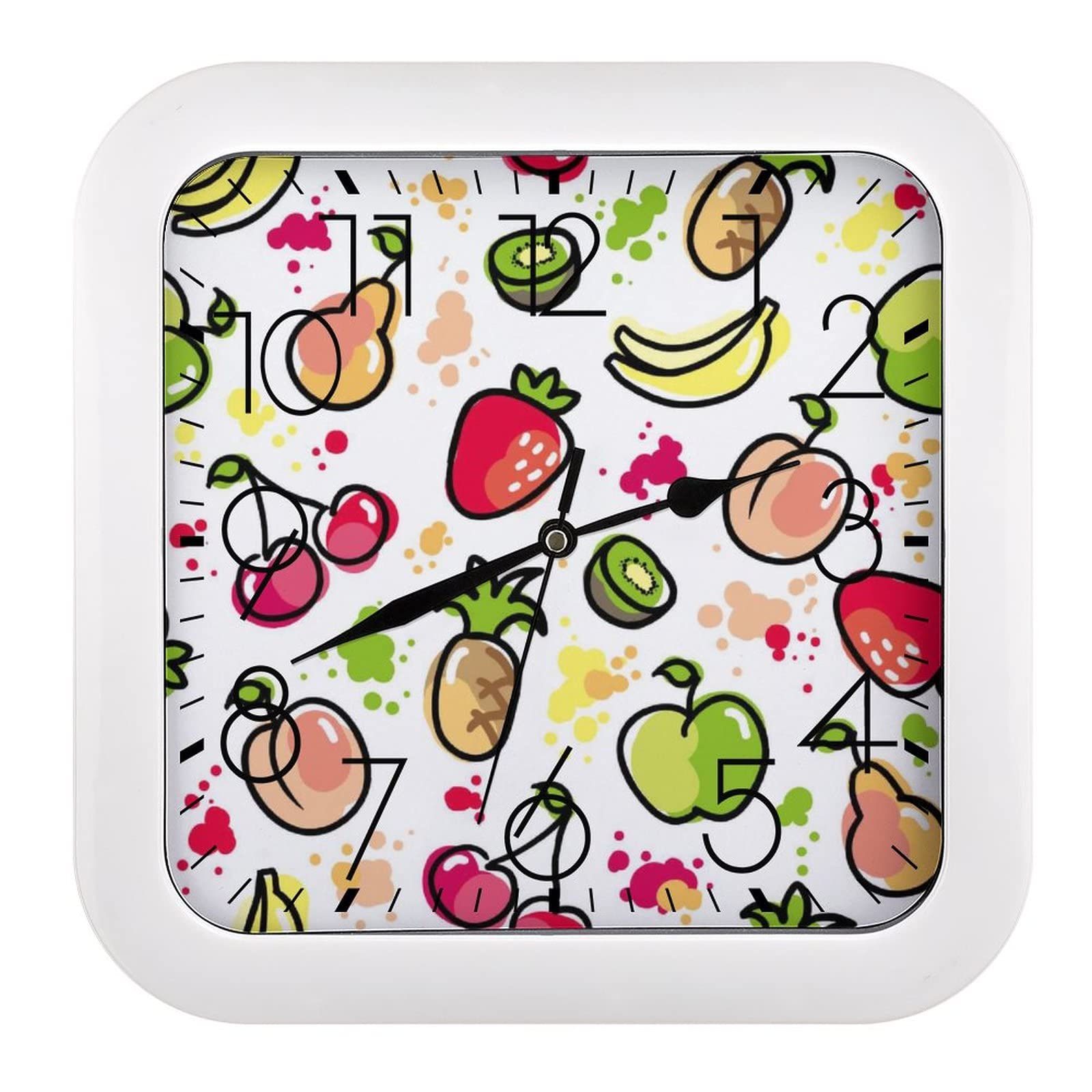 Horloge murale carrée fruit à grands chiffres pour voir l'heure de loin sans effort