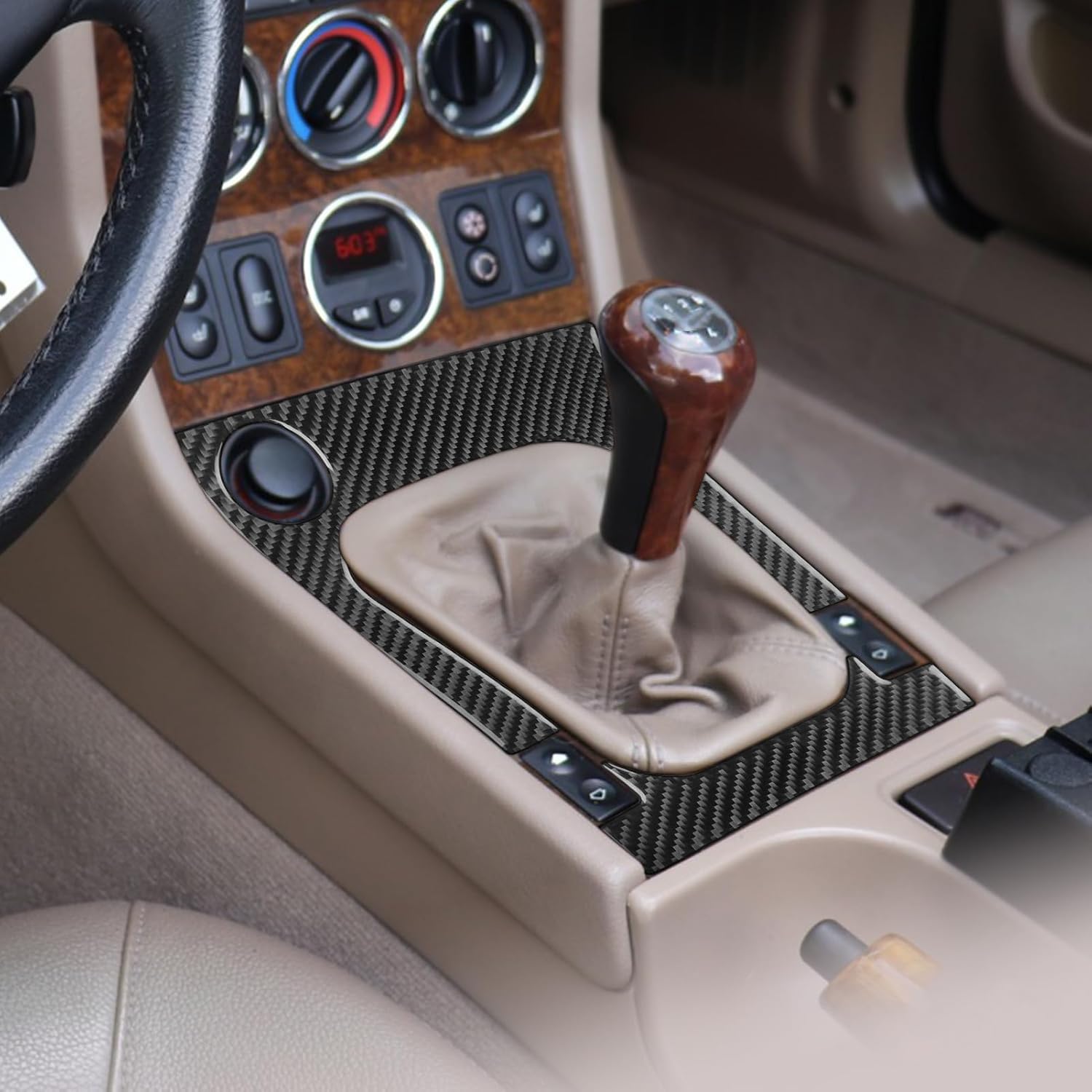 Carbon Fiber PC Vinyl Cover Trim Sticker Accessories Decoration Compatible with BMW Z3 E36 1996-2002. (Gear Shift Dashboard Frame 05, Black)