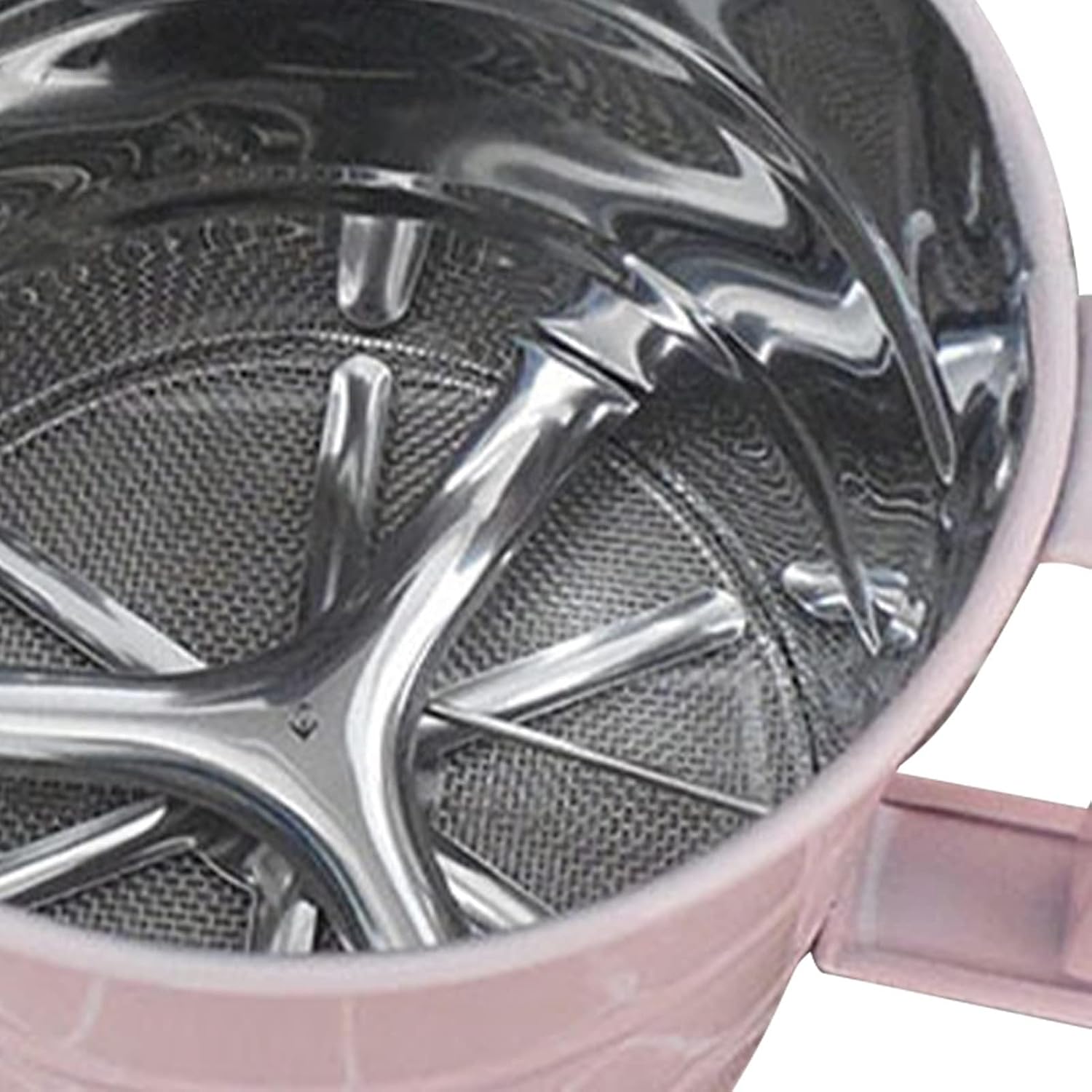 Stainless Steel Sifter for Baking, One Hand Press Flour Sieve Fine Mesh Pastry Sieve Cup for All Baking Flour and Powdered Sugar, Flour Strainer (Pink)
