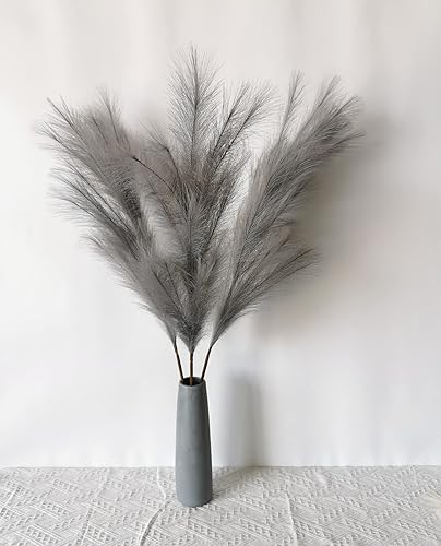 Miniatura 2 de Hierba artificial alta de pampa sintética grande 43 pulgadas433in 3 tallos para decoración de hierba de pampa flores artificiales gris