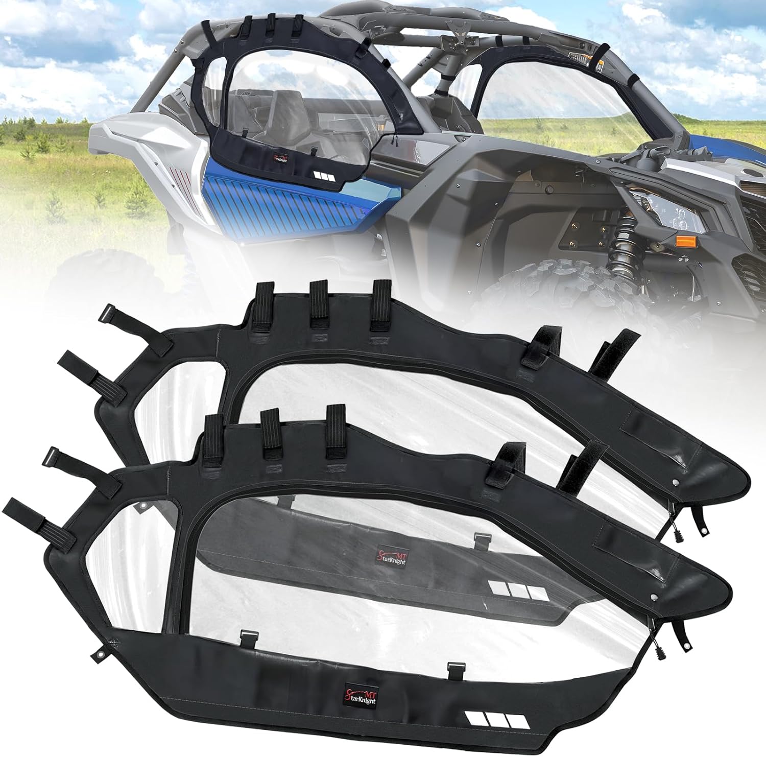 StarknightMT X3 Soft Cab Enclosure Upper Door Set Kit Compatible With Can Am Maverick X3 2-seater Models 2017-2024 | UTV Soft Cab Doors Top Enclosure Work With Roof Windshield Mirror