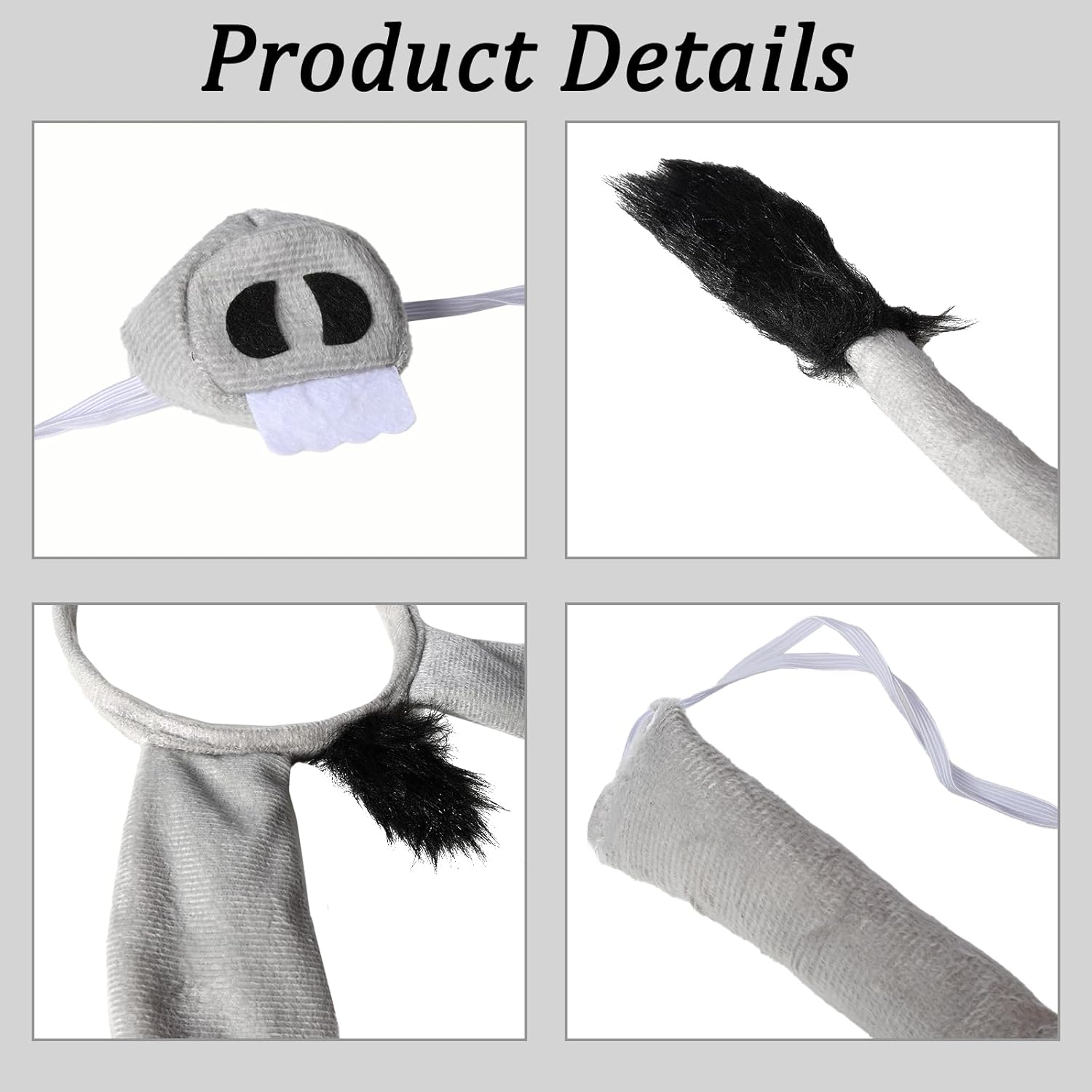 4 Pcs Donkey Costume Accessory Set Donkey Ears Headband Tail Nose Bow Tie Animal Fancy Costume Accessories for Halloween Cosplay Party - Image 4