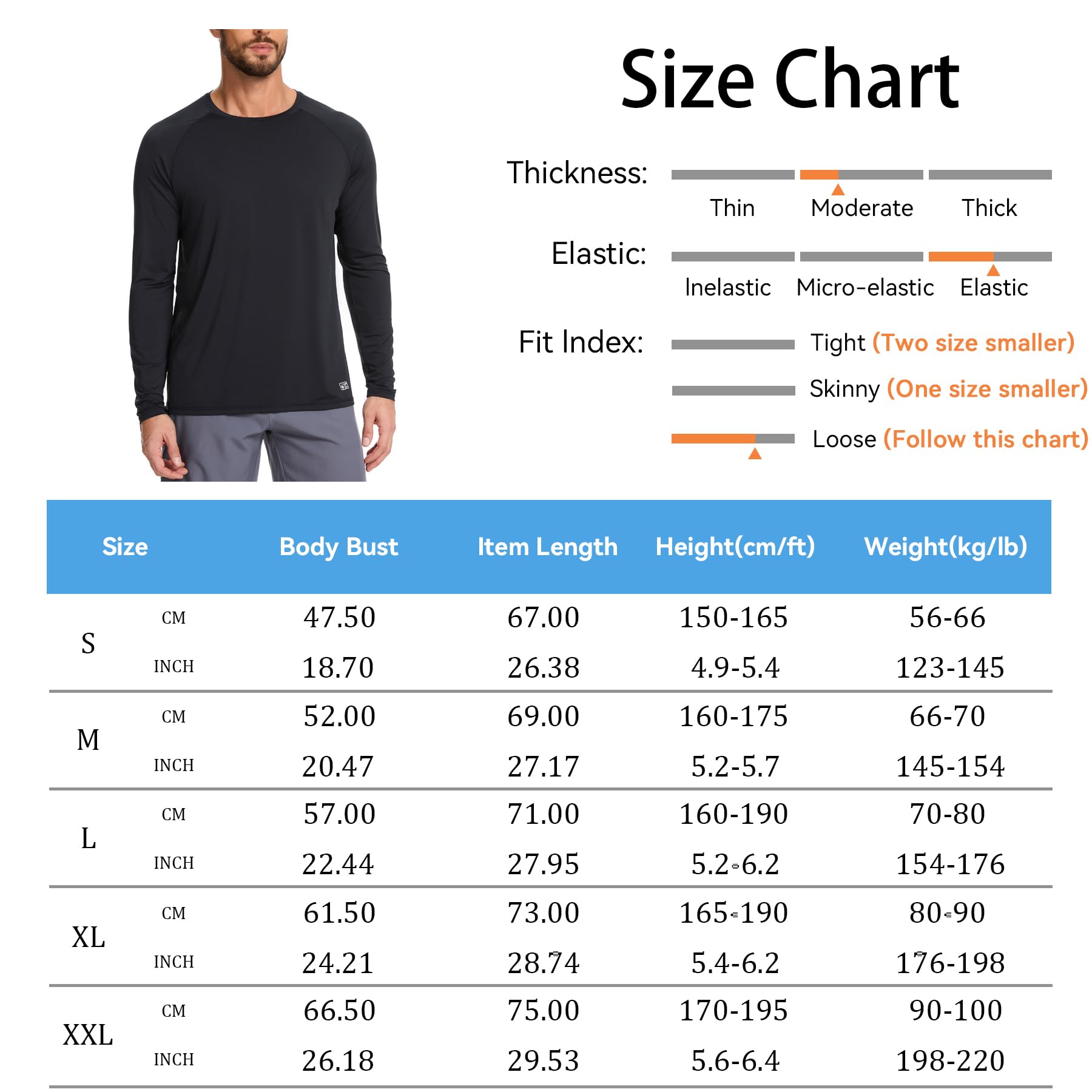 AMZSPORT Maglietta UV Uomo Rashguard UPF 50 Maglietta a Maniche Lunghe e Corte Protezione Solare Traspirante Asciugatura Rapida Maglietta Protettiva per Pesca, Surf, Escursionismo, Ciclismo