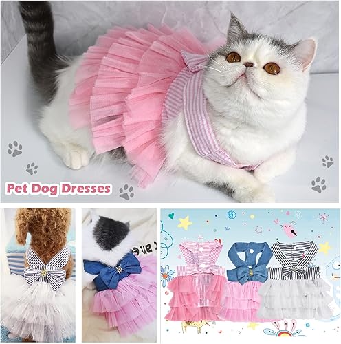 Miniatura 2 de Vestido para perros y cachorros, gatos, tutú, lindo chaleco de malla a rayas, vestido de princesa para perrito, vestidos con lazo para perrito,