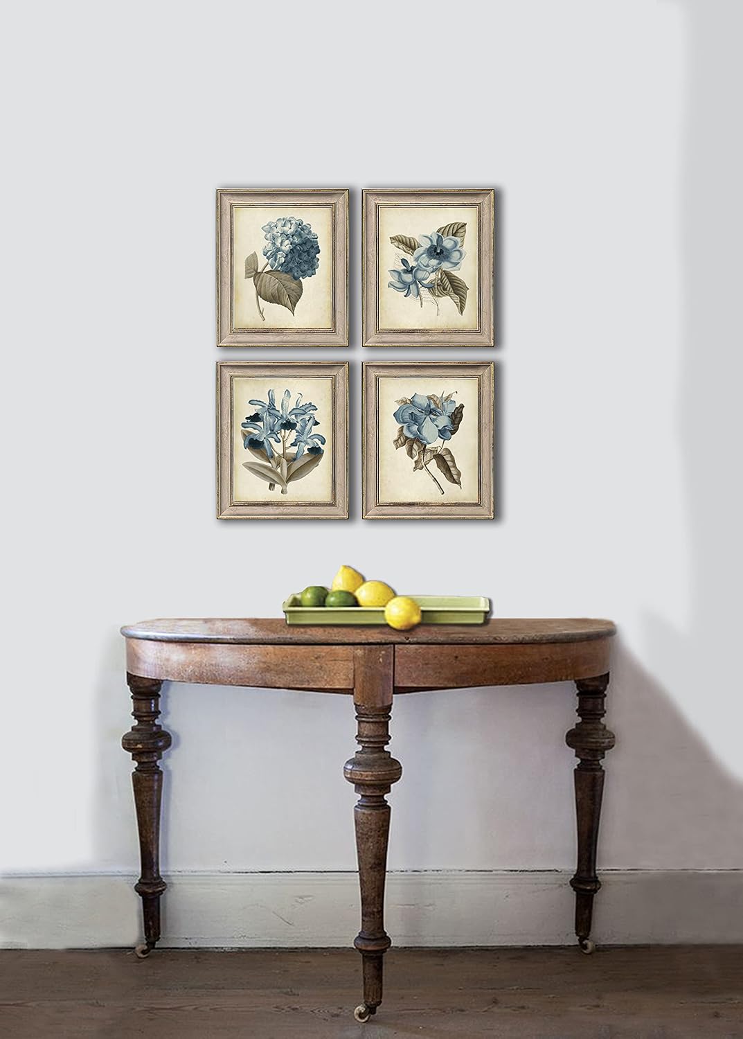 Gnosis Picture Archive Vintage Blue Taupe Hydrangea Magnolia Orchid Floral Wall Decor set of 4 Unframed Prints