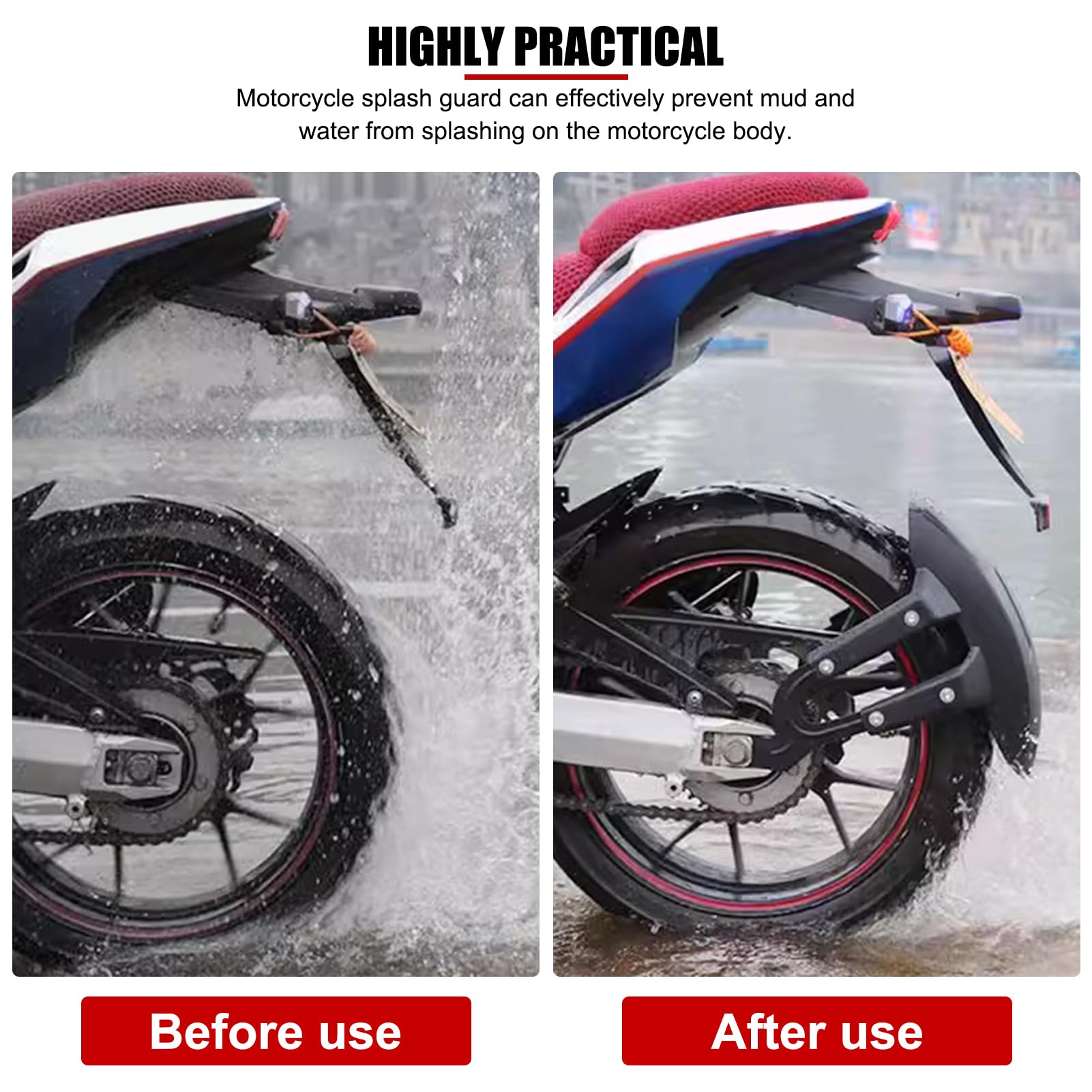Motorrad-Spritzschutz, Kotflügel hinten, ABS-Metall, schwarz, universell für 12-18 Zoll Radnaben